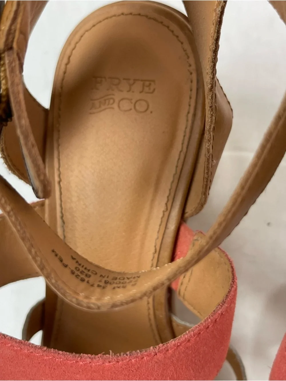 Frye & Co Heels Size 8.5M Suede Ankle Strap Espadrille Peach Multi‎